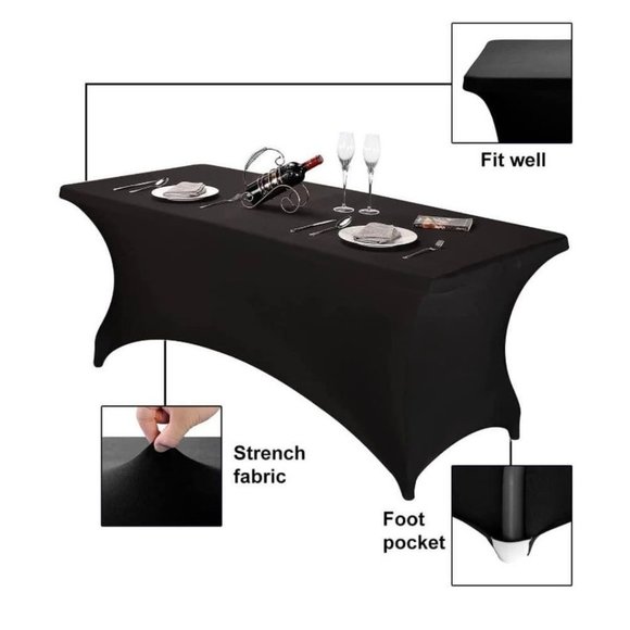 2 count | Black Spandex 6 feet Tablecloths for Wedding Party Dining Linen - Picture 3 of 4